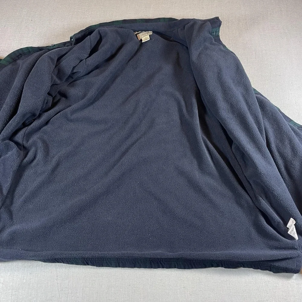 LL Bean Flannel Shirt Jacket Mens XL Fleece‎ Lined Green Tartan Plaid